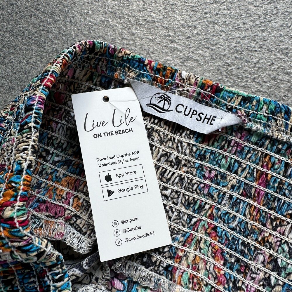 NWT Cupshe Multi-color Paisley Smocked Waist Tapered Leg Joggers Pockets M 6-8 - Picture 4 of 12
